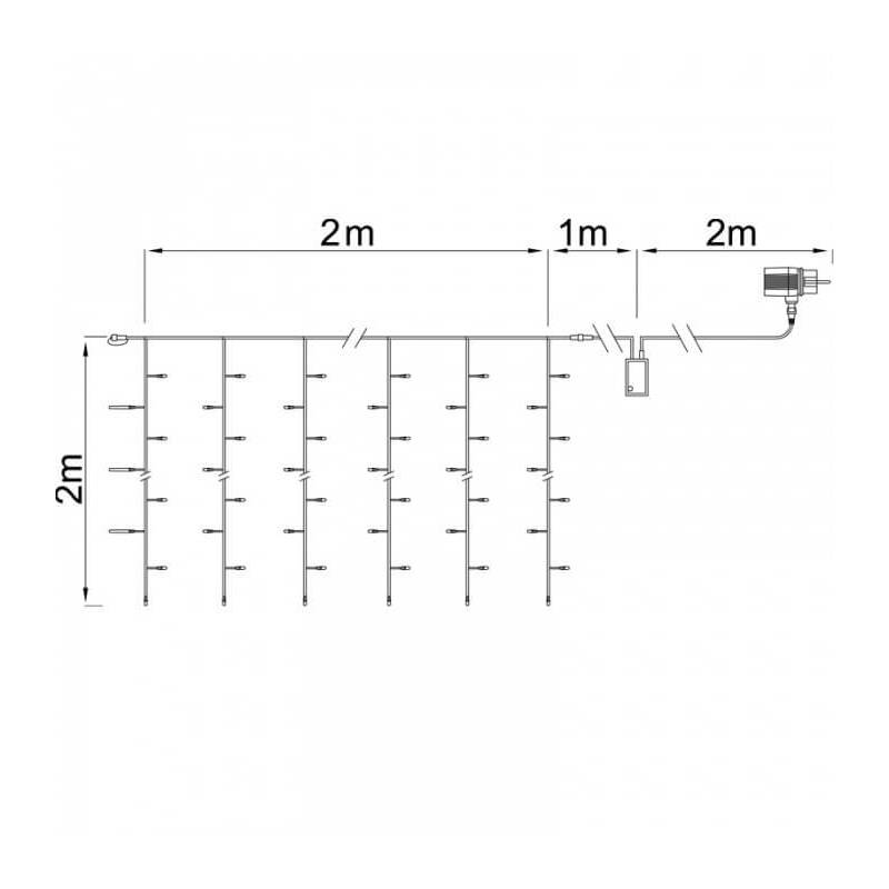 dimensions rideaux lumineux led Blanc Chaud 2X2 mètres