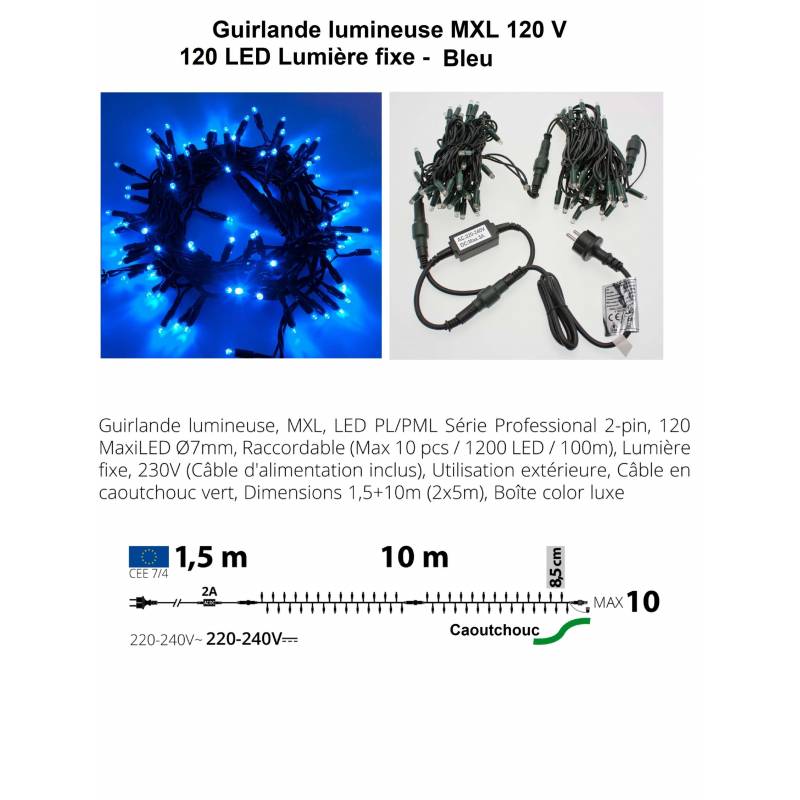 schéma guirlande led 10m bleues pro