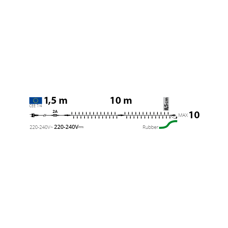 schéma guirlande pro 10m cable vert foncé blanc froid