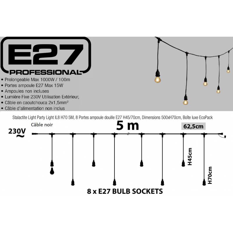 Guirlande Guinguette stalactites IP44 noir dimensions