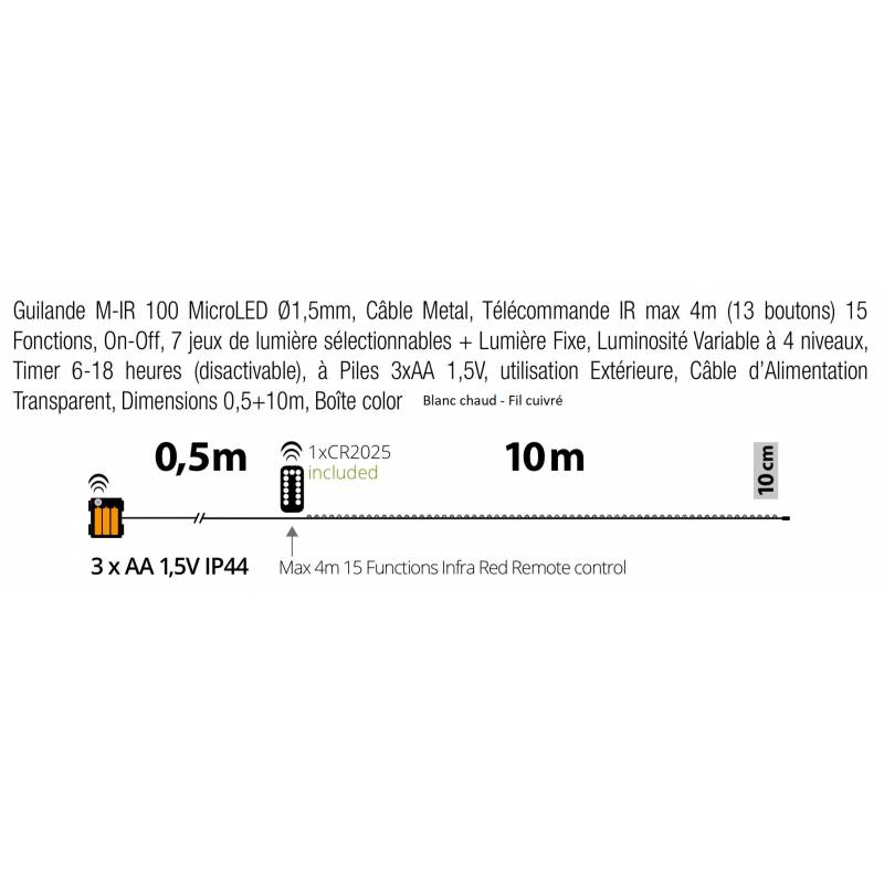 Guirlande piles 10M animée extérieur professionnel dimension