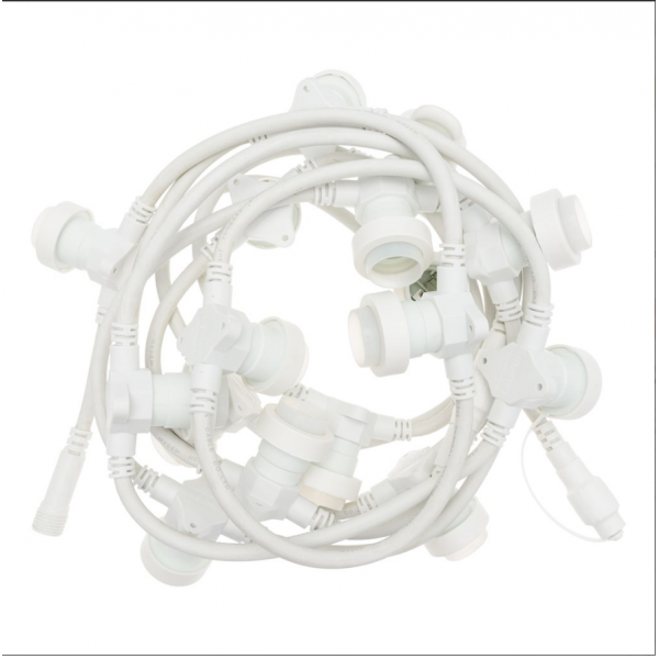 Guirlande Guinguette cable blanc 5M 16 douilles E27 connectable 230V professionnel