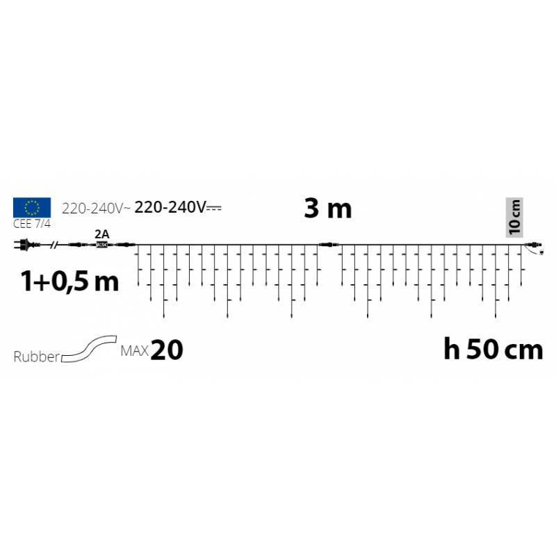 copy of Guirlande mini stalactite 10M H12CM 550 LED blanc froid cable transparent professionnel