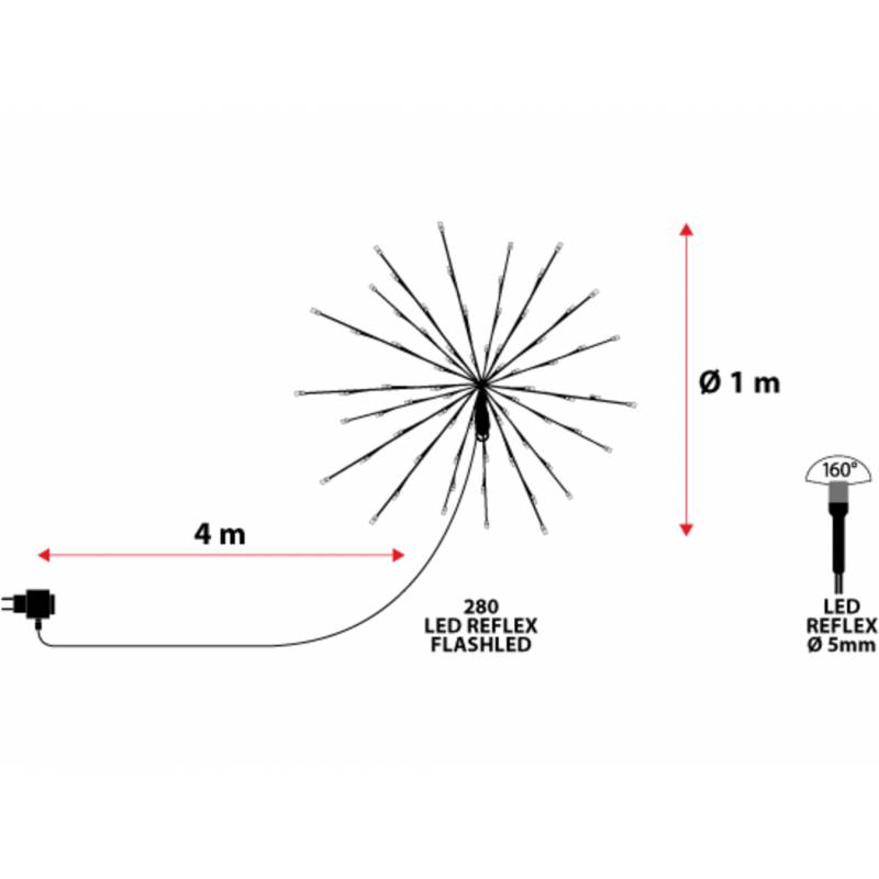 Boule lumineuse 1M flash avec branches argentées 280 LED blanc chaud professionnel