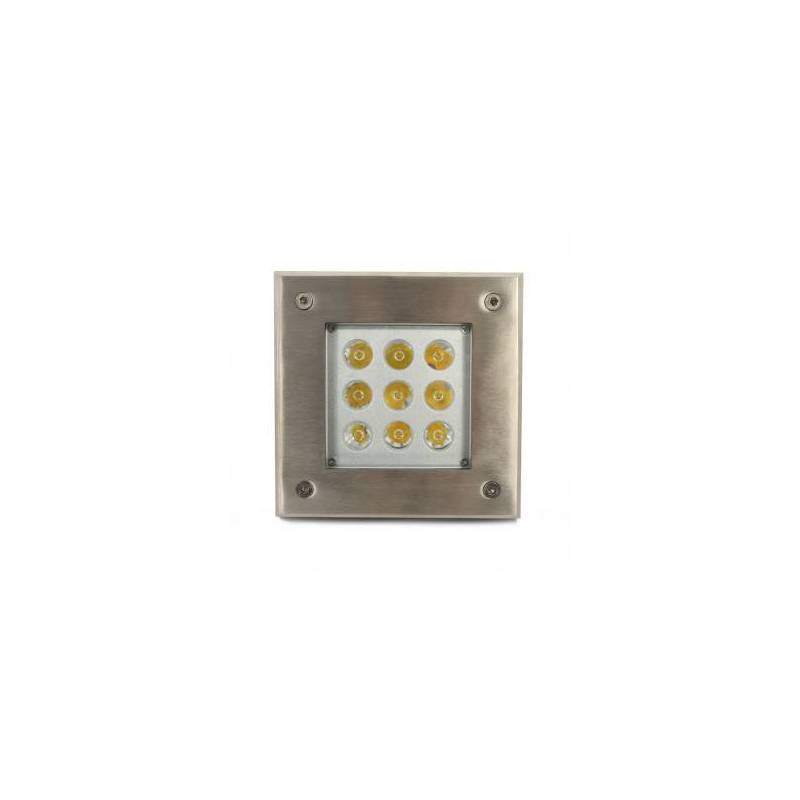 Spot led extérieur encastrable INOX 316 LED 9W carré IP67 3000K blanc chaud professionnel