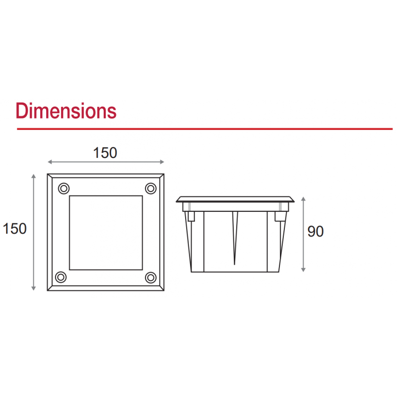 Spot led INOX carré dimensions technique