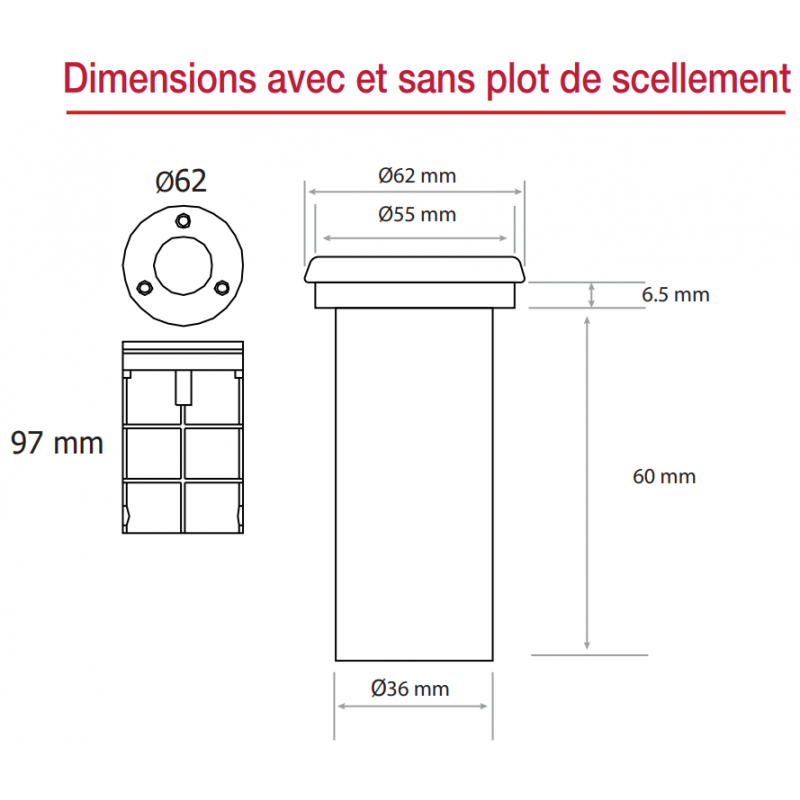 Spot extérieur INOX rond dimensions