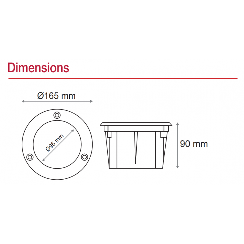 Spot exterieur professionnel rond dimensions technique