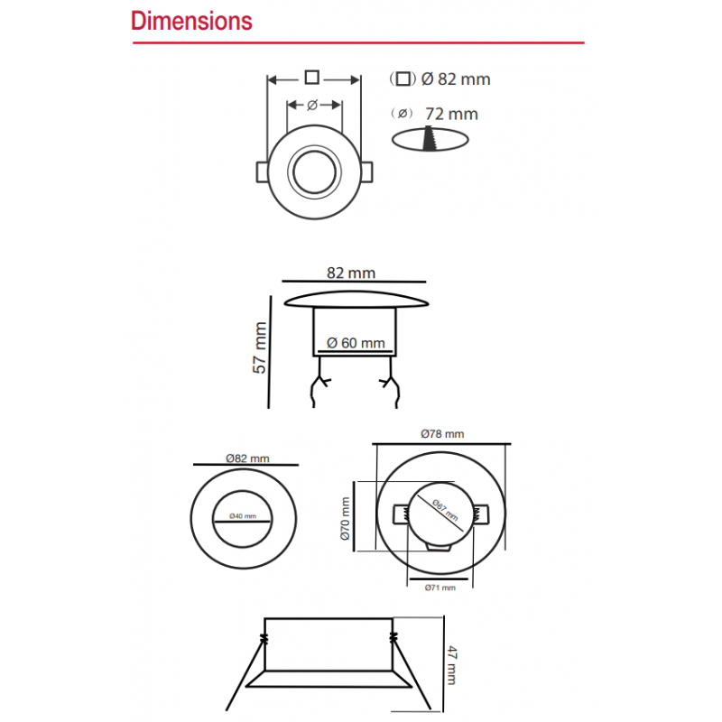 Support spot rond dimensions techniques