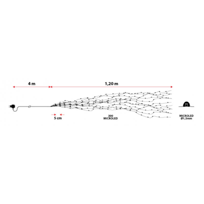 Cascade lumineuse LED 1M 15 branches professionnel dimensions