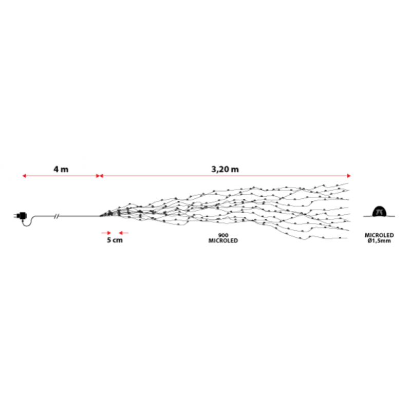 Cascade lumineuse LED 3M 15 branches professionnel dimension