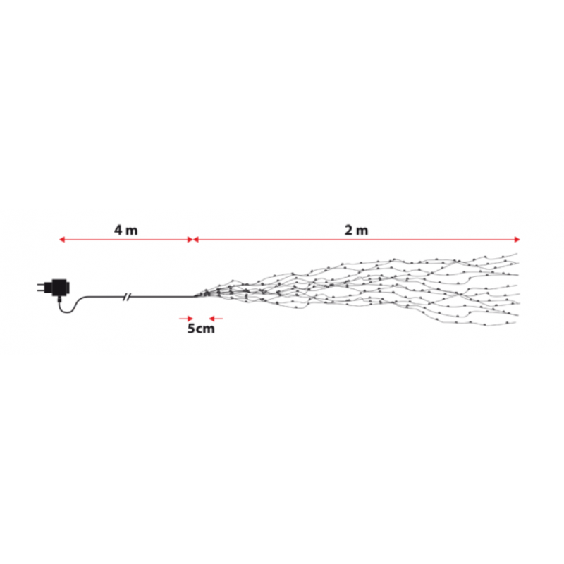 Cascade lumineuse LED 2M 15 branches professionnel dimensions