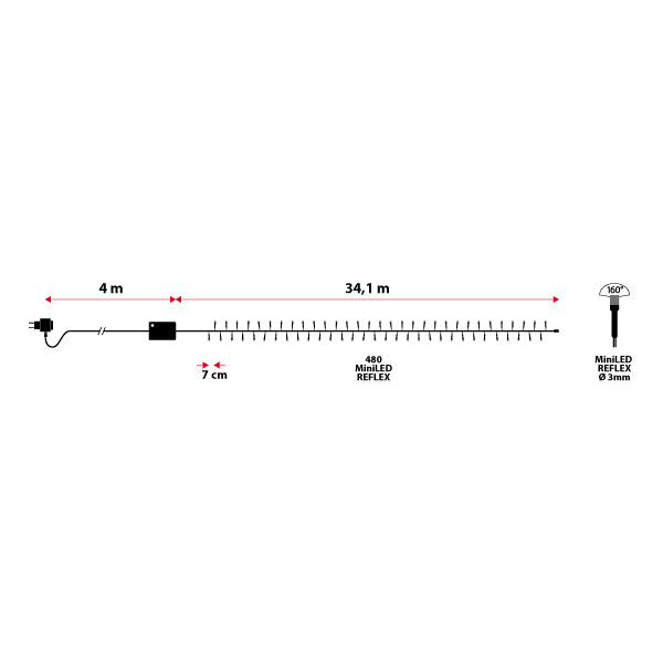 Guirlande 34M 480 LED blanc froid 8 fonctions d'animation câble vert 30V