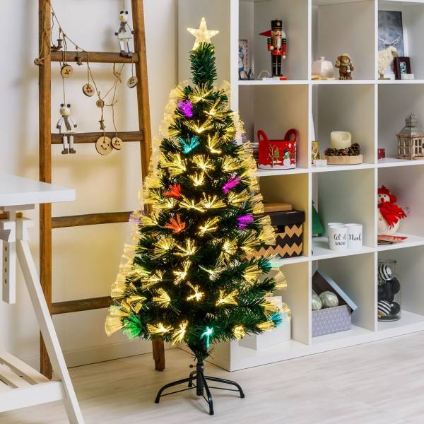 Sapin lumineux fibre optique 130CM LED Blanc chaud et multicouleur RGB