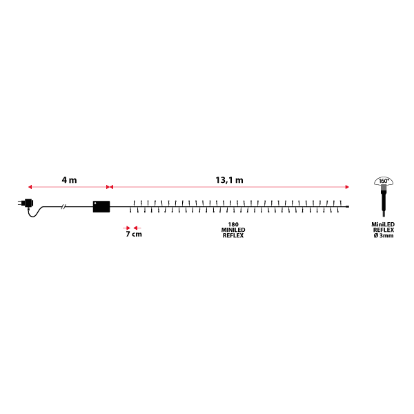 Guirlande lumineuse 13m blanc froid 180 miniLED 8 jeux de lumière câble vert