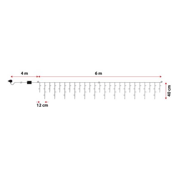 Guirlande stalactite 6 mètres H40cm 200 LED blanc froid effet chute de neige 230V câble blanc dimensions