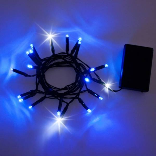 Guirlande 20 LED bleues et blanches flash à piles 2M de long cable vert