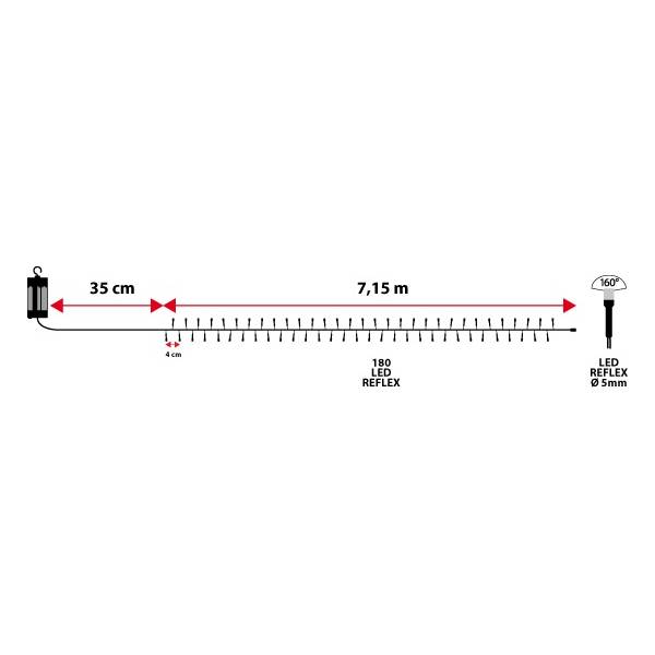 Guirlande 180 led piles 7 M blanc chaud câble vert IP44 dimensions techniques