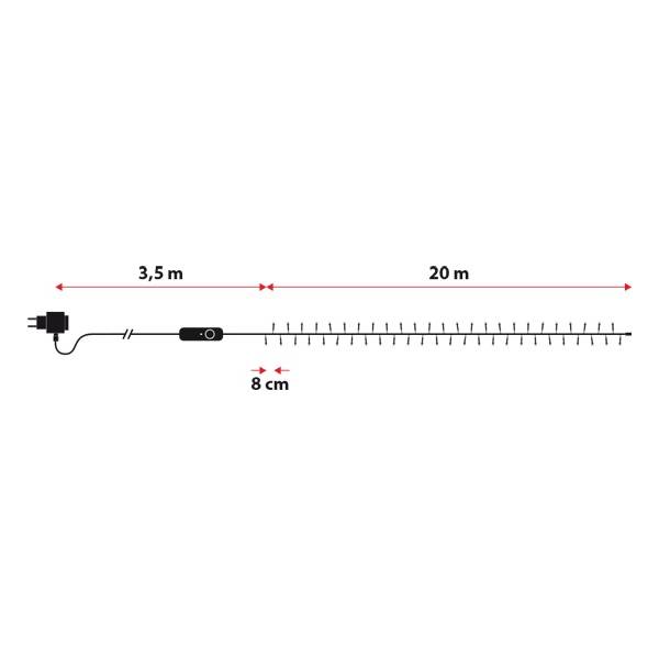 Guirlande lumineuse connectée 20M 250 LED RGB extérieur câble noir dimensions