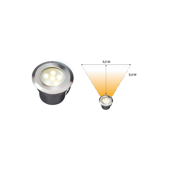 Spot extérieur encastrable LED 1W IP67 rond blanc chaud Inox 316 12V Garden Pro