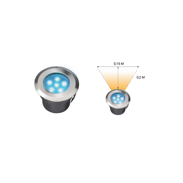 Spot extérieur encastrable LED 1W IP67 rond bleu Inox 316 12V Garden Pro flux lumineux voiture