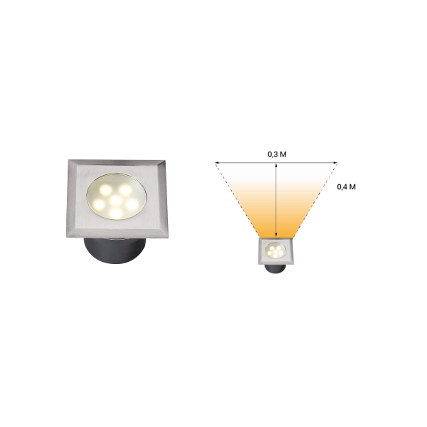 Spot encastrable LED 1W IP68 carré blanc chaud Inox 316 12V Garden Professionnel angle