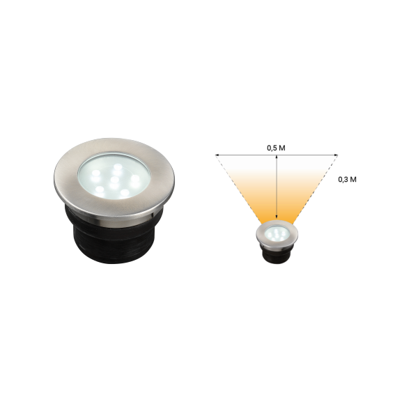 Spot de sol encastrable LED 1W IP67 rond blanc froid Inox 12V Garden Pro angle éclairage terrasse allée jardin