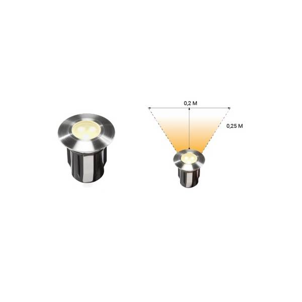 Spot extérieur encastrable LED 0,5W IP67 blanc chaud Inox 316 12V Garden Pro angle lumineux éclairage terrasse