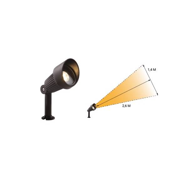 Spot sur pied extérieur noir LED blanc chaud 3W IP44 12 V Garden Pro angle éclairage étanche