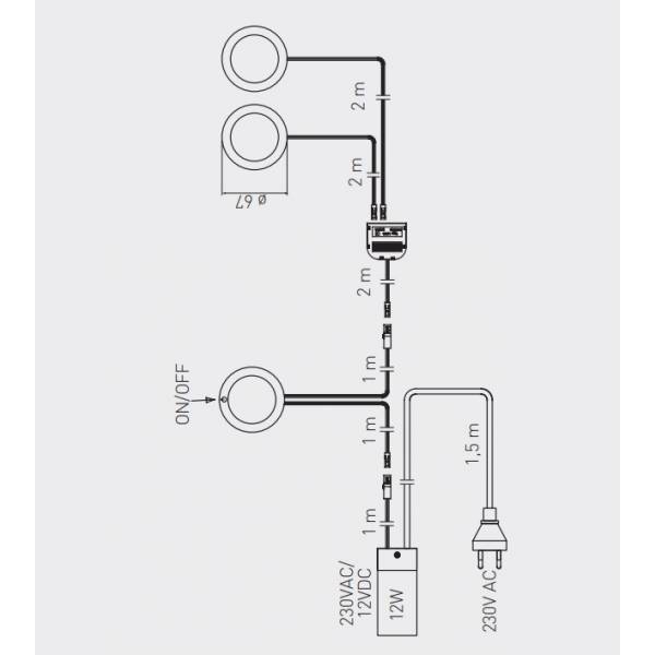 Kit de 3 spots led extra plat pour meuble 67mm chrome mat / acrylique transparent 2,8W blanc chaud