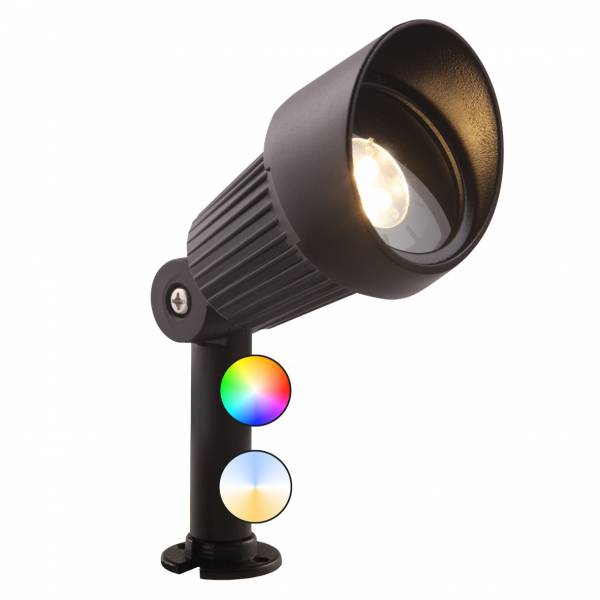 Spot sur pied extérieur connecté noir LED RGB + blanc 5W IP44 12 V Garden Pro professionnel multicolore smartphone intelligent