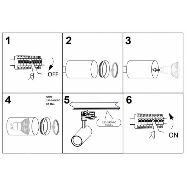 Spot sur rail noir sans ampoule LED GU10 orientable IP20 professionnelle