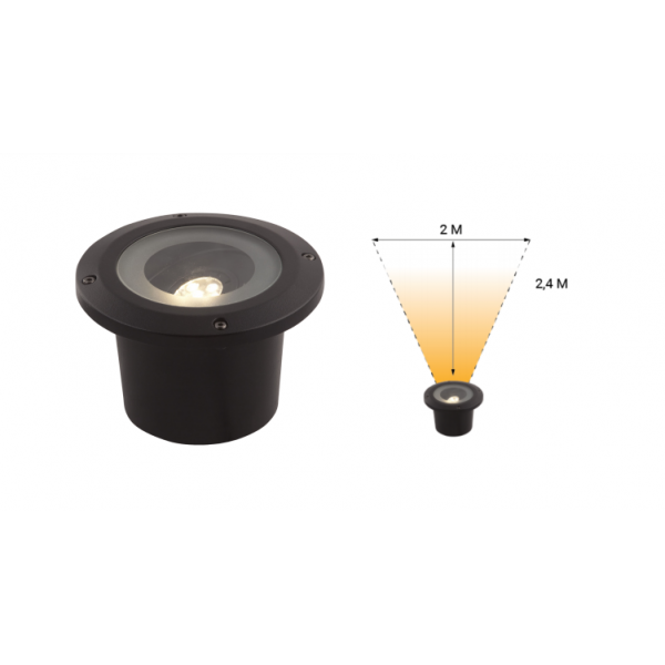 Spot LED encastrable extérieur 5W blanc chaud alu IP67 inclinable noir Garden Pro angle éclairage étanche immersion sous l'eau