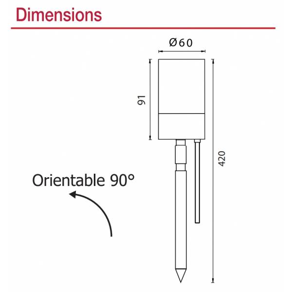 Spot piquet extérieur LED inox 316 IP54 230V GU10 Visionpro dimensions