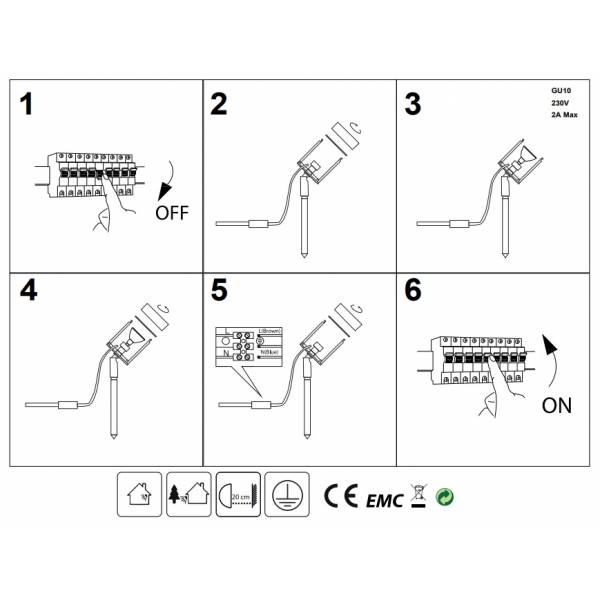 Spot piquet extérieur LED inox 316 IP54 230V GU10 Visionpro installation facile