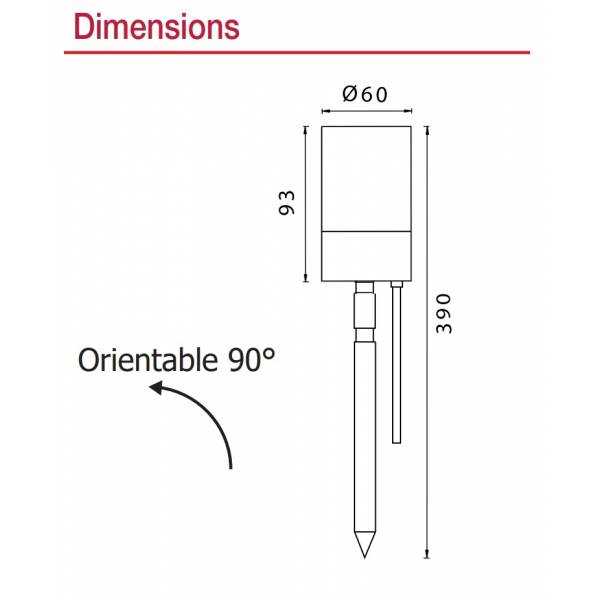 Spot piquet extérieur LED inox 316 IP54 12V GU5.3 Visionpro dimensions