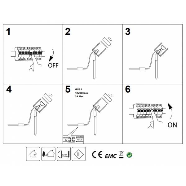 Spot piquet extérieur LED inox 316 IP54 12V GU5.3 Visionpro installation facile