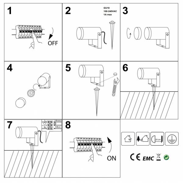 Spot piquet extérieur LED noir alu IP65 230V GU10 Visionpro professionnel