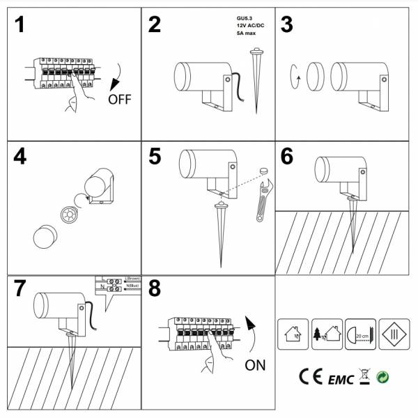 Spot piquet extérieur LED noir alu IP65 12V GU5.3 Visionpro professionnel