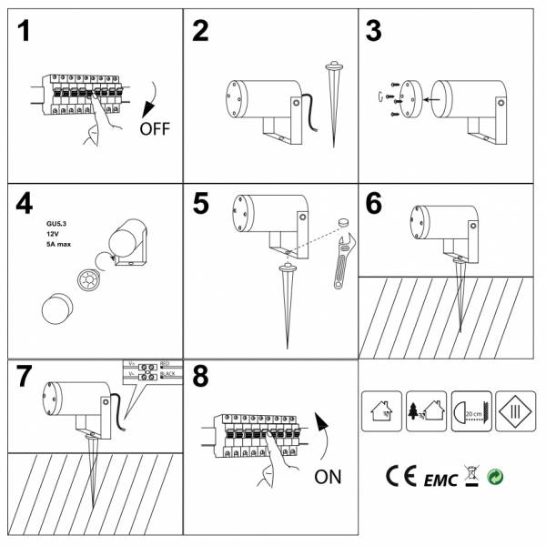 Spot piquet extérieur LED noir IP65 12V aluminium GU5.3 Visionpro installation facile