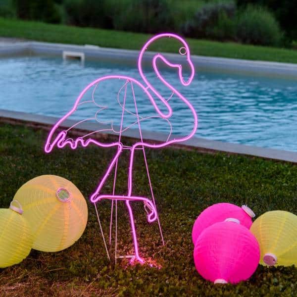 Lampe néon flamant rose gauche lumineux 480 LED H115CM extérieur double face