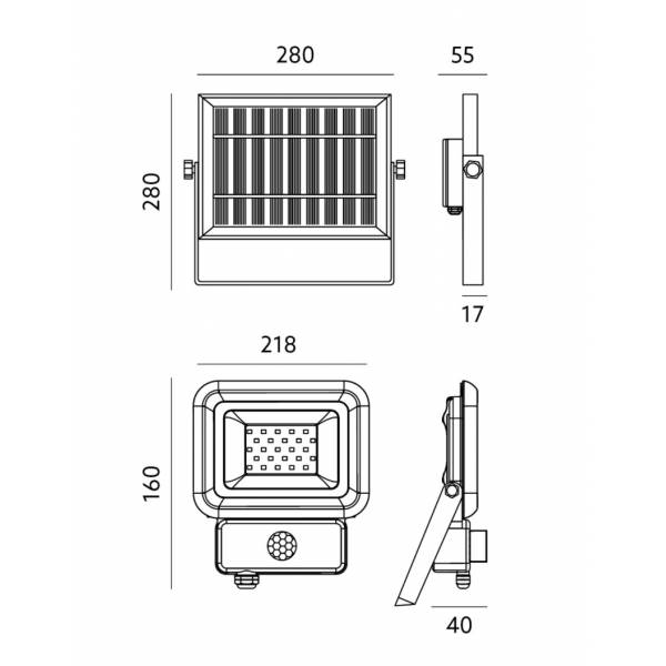 Projecteur solaire 30W professionnel détecteur de mouvement Ip65