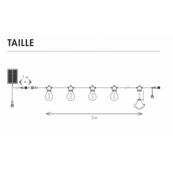 Guirlande guinguette solaire puissante 5 mètres 10 globes prolongeable