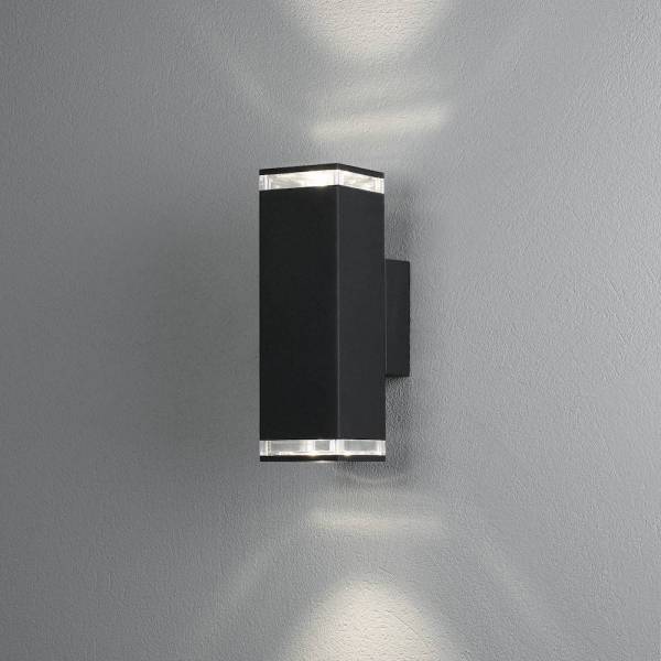 Applique murale Pollux rectangle Alu noir IP44 haut bas GU10 double réflecteur acrylique Konstsmide professionnelle