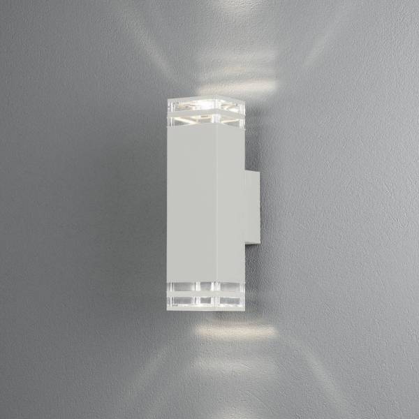 Applique murale extérieure Antares Aluminium IP44 blanche GU10 haut bas double disque acrylique déco professionnelle Konstsmide