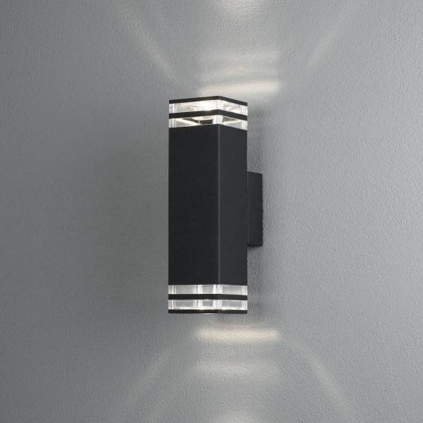 Applique murale Pollux rectangle Alu noir GU10 IP44 haut bas double anneau carré Konstsmide professionnelle