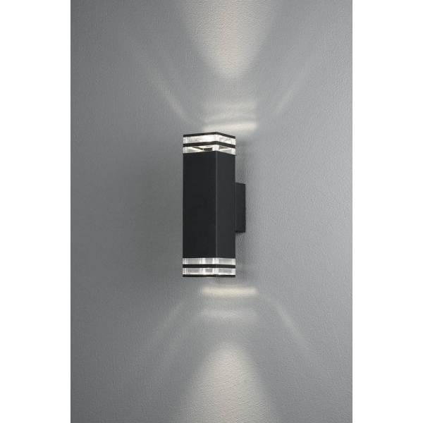 Applique murale Pollux rectangle Alu noir GU10 IP44 haut bas double anneau carré Konstsmide