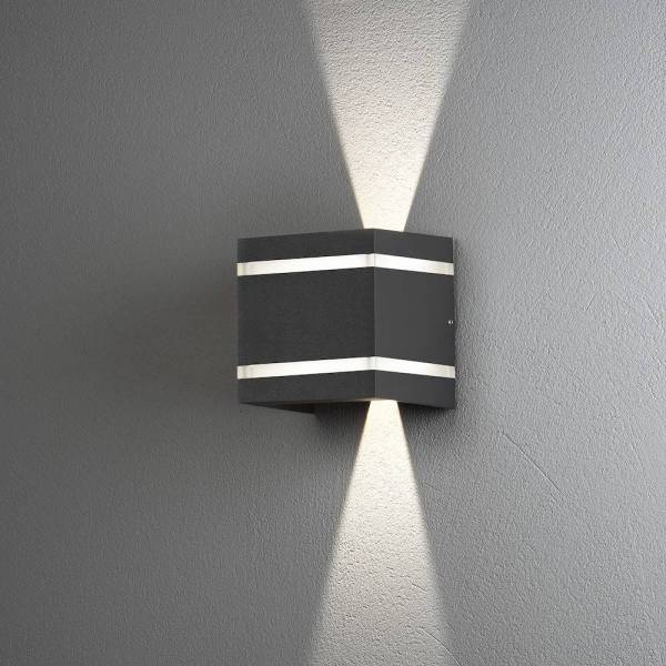 Applique murale LED Alu carré design gris anthracite IP54 blanc chaud 3000k haut et bas 6W Cremona Konstsmide