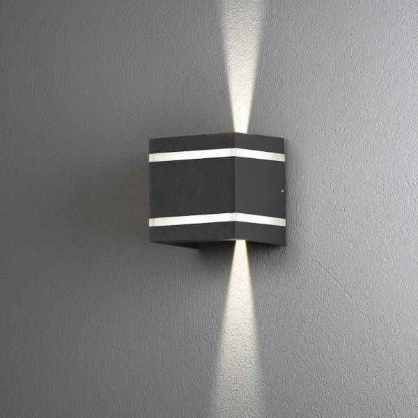 Applique murale LED Alu carré design gris anthracite IP54 blanc chaud 3000k haut et bas 6W Cremona Konstsmide