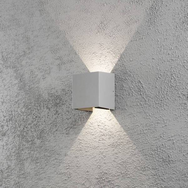 Applique murale cube Alu gris clair angle réglable IP54 blanc chaud 3000k haut bas 6W Cremona Konstsmide